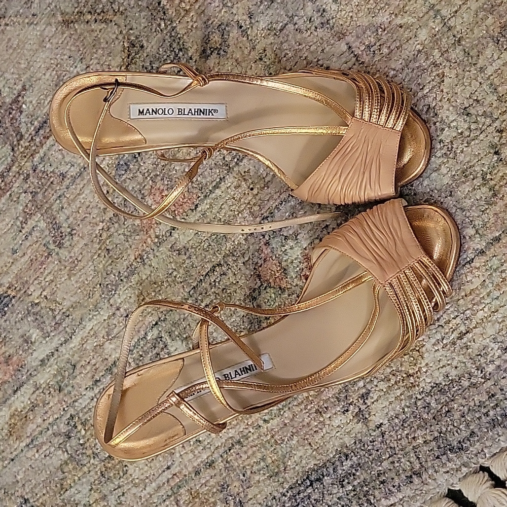 Manolo Blahnik Rose Gold Strappy Heels